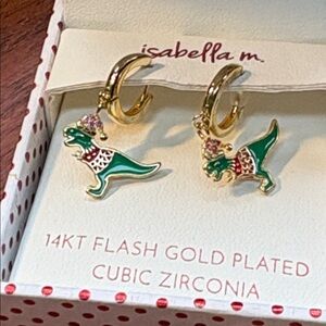NWT Vintage Isabella M. Earrings Dinosaur 🦕 Santa 🧑‍🎄 Gold Plated
